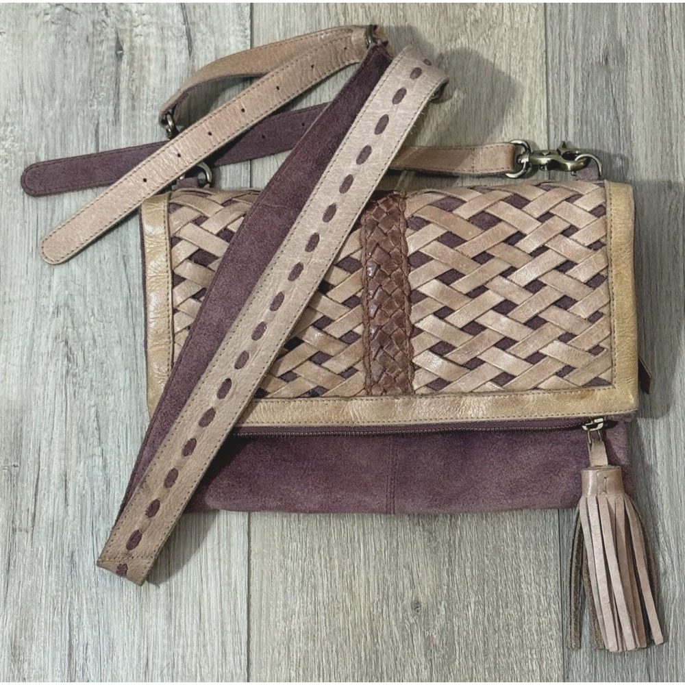 Anabaglish Suede Leather Crossbody Purple Eggplant Boho Hippie Distressed Bag